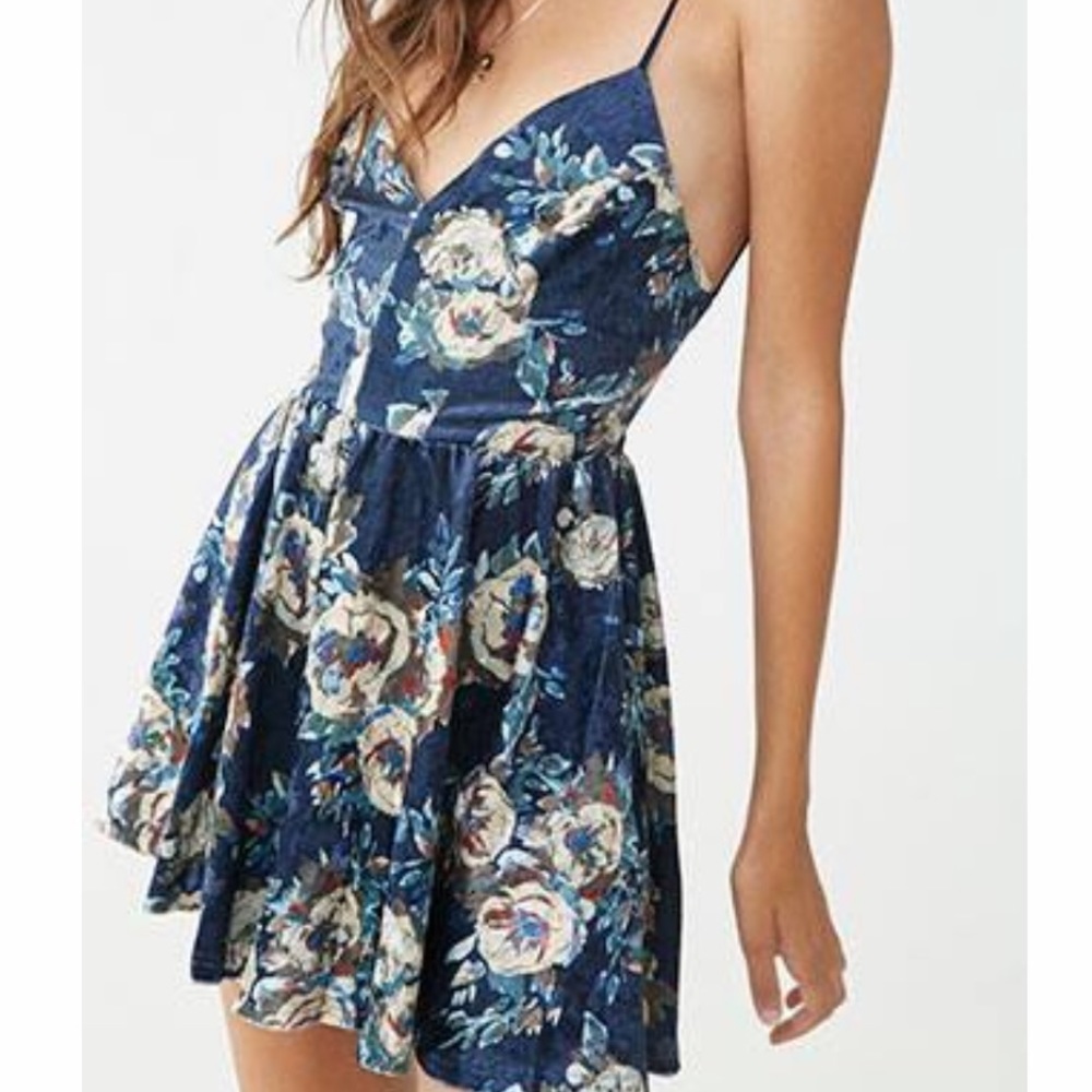 Velvet Floral Print Romper